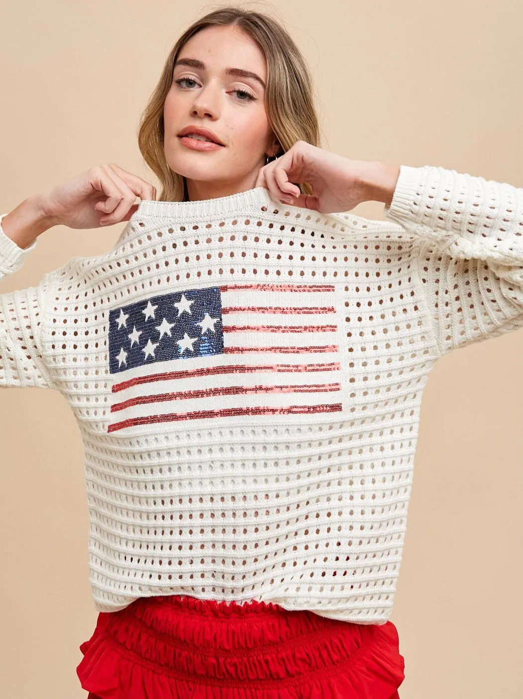 Sequin American Flag Sweater