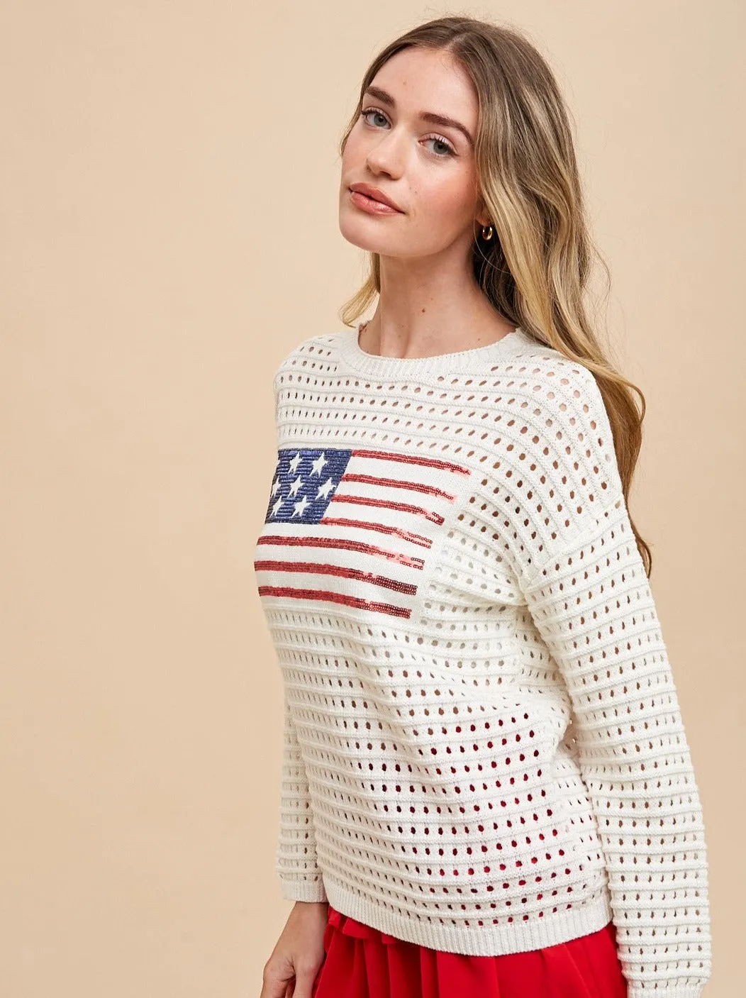 Sequin American Flag Sweater