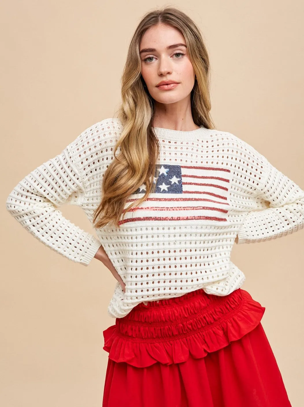 Sequin American Flag Sweater