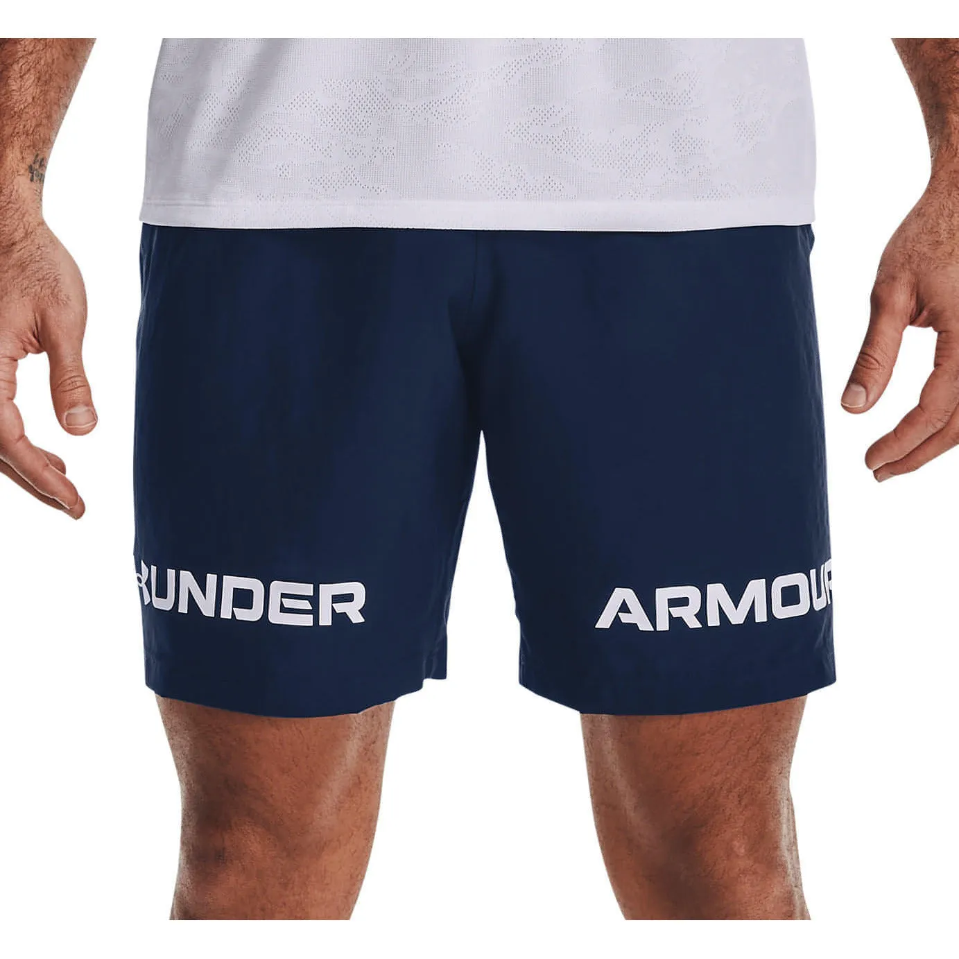 Under Armour Woven Graphic Wordmark Mens Training Shorts - Navy