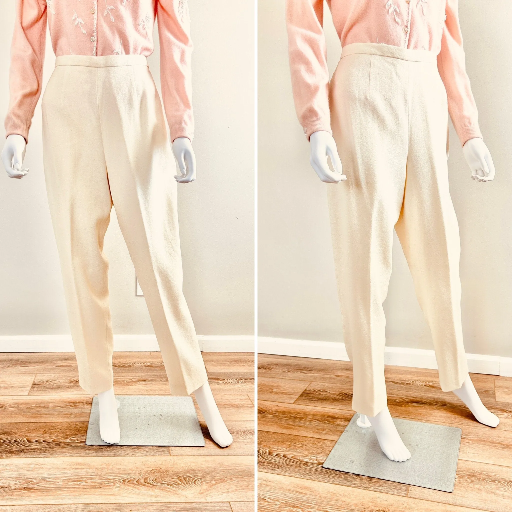 Vintage 1990s White High Waisted Trousers / 90s high waist pants / Size M