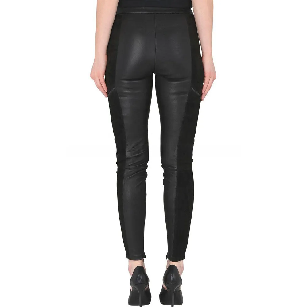 Women's Black Leather & Suede Pants - Layla