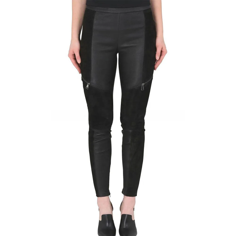 Women's Black Leather & Suede Pants - Layla