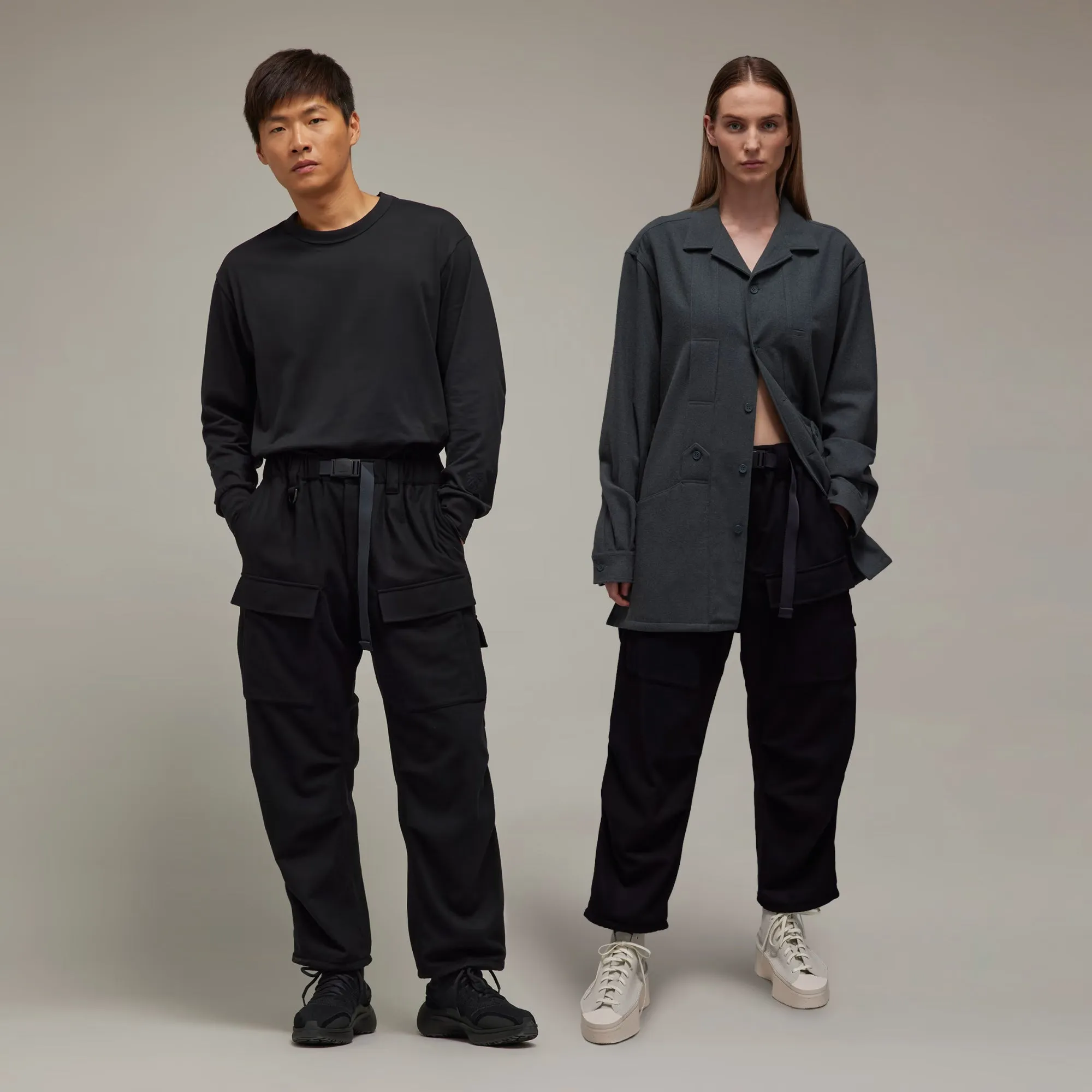 WOOL FLANNEL CARGO PANTS 'BLACK'